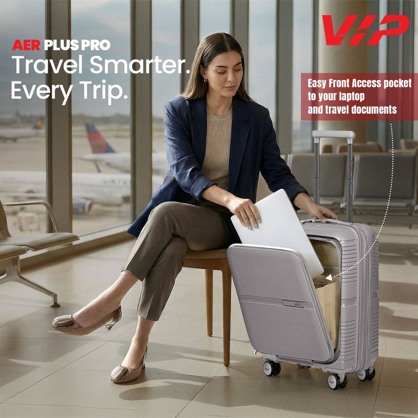 VIP Aer Plus Pro Grey Cabin Trolley Bag