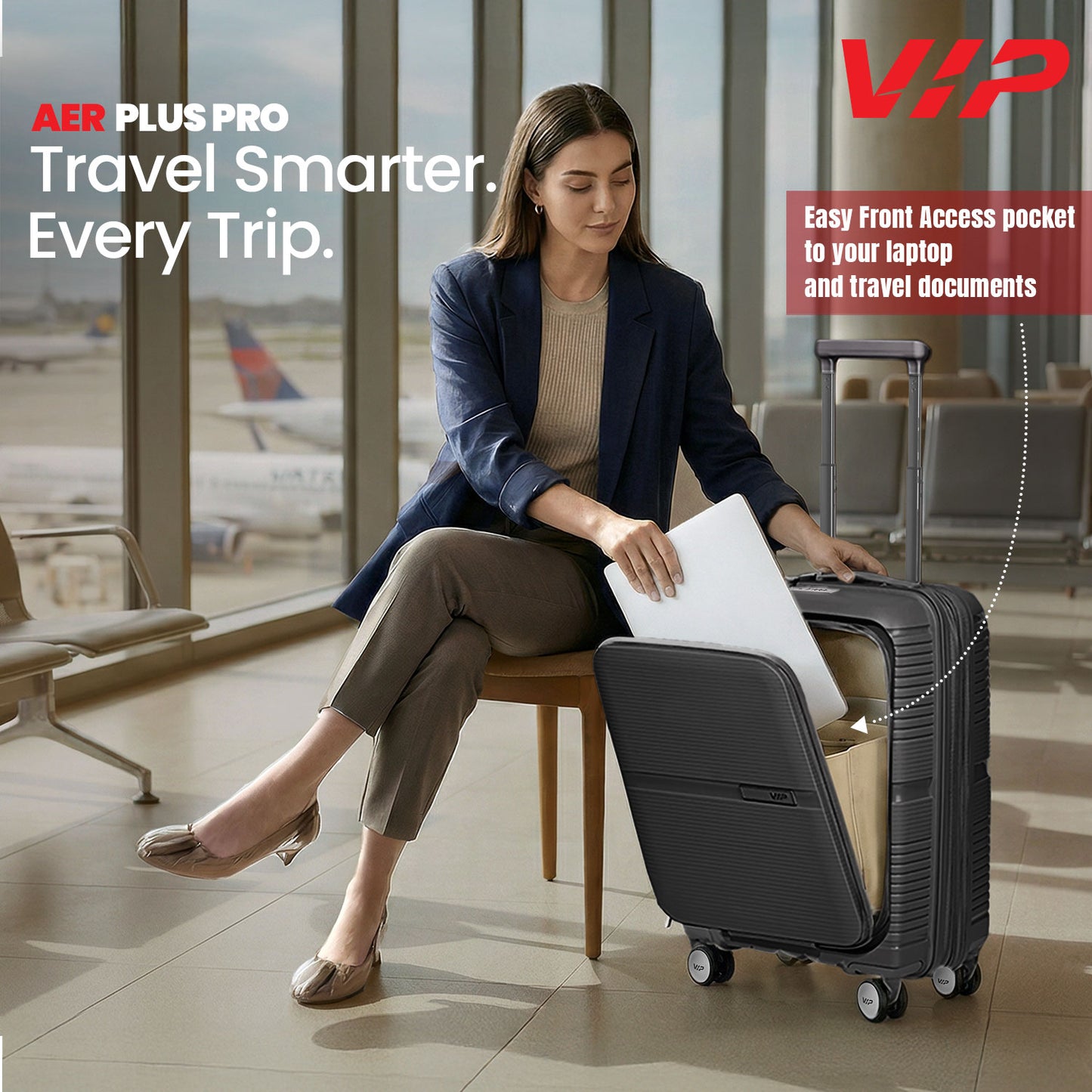 VIP Aer Plus Pro Black Cabin Trolley Bag